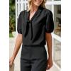 imageHappy Sailed Blouses for Women Dressy Short Sleeve Tie Knot V Neck Shirts Business Casual TopsBlack