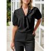 imageHappy Sailed Blouses for Women Dressy Short Sleeve Tie Knot V Neck Shirts Business Casual TopsBlack