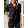 imageHappy Sailed Blouses for Women Dressy Short Sleeve Tie Knot V Neck Shirts Business Casual TopsBlack