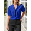 imageHappy Sailed Blouses for Women Dressy Short Sleeve Tie Knot V Neck Shirts Business Casual TopsDark Blue