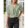 imageHappy Sailed Blouses for Women Dressy Short Sleeve Tie Knot V Neck Shirts Business Casual TopsGreen