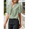 imageHappy Sailed Blouses for Women Dressy Short Sleeve Tie Knot V Neck Shirts Business Casual TopsGreen