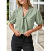imageHappy Sailed Blouses for Women Dressy Short Sleeve Tie Knot V Neck Shirts Business Casual TopsGreen