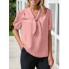 imageHappy Sailed Blouses for Women Dressy Short Sleeve Tie Knot V Neck Shirts Business Casual TopsPink