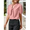 imageHappy Sailed Blouses for Women Dressy Short Sleeve Tie Knot V Neck Shirts Business Casual TopsPink
