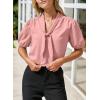 imageHappy Sailed Blouses for Women Dressy Short Sleeve Tie Knot V Neck Shirts Business Casual TopsPink