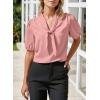 imageHappy Sailed Blouses for Women Dressy Short Sleeve Tie Knot V Neck Shirts Business Casual TopsPink
