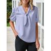imageHappy Sailed Blouses for Women Dressy Short Sleeve Tie Knot V Neck Shirts Business Casual TopsSky Blue