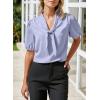 imageHappy Sailed Blouses for Women Dressy Short Sleeve Tie Knot V Neck Shirts Business Casual TopsSky Blue