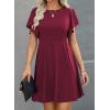 imageHappy Sailed Cocktail Dresses for Women Spring Summer Ruffle Sleeve Crewneck High Waist Flowy A Line Mini DressBurgundy
