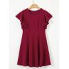 imageHappy Sailed Cocktail Dresses for Women Spring Summer Ruffle Sleeve Crewneck High Waist Flowy A Line Mini DressBurgundy