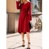 imageHappy Sailed Formal Dresses for Women Elegant Fall Winter Long Sleeve Ruched Waist A Line High Low Flowy Midi Cocktail Party Dress for Wedding Guest Dress Red