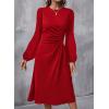 imageHappy Sailed Formal Dresses for Women Elegant Fall Winter Long Sleeve Ruched Waist A Line High Low Flowy Midi Cocktail Party Dress for Wedding Guest Dress Red
