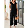 imageHappy Sailed Jumpsuits for Women Dressy Ruffle V Neck Sleeveless Jumpsuit Wide Leg Long Pant Overalls with PocketsBlack