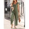 imageHappy Sailed Jumpsuits for Women Dressy Ruffle V Neck Sleeveless Jumpsuit Wide Leg Long Pant Overalls with PocketsDark Green