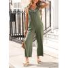 imageHappy Sailed Jumpsuits for Women Dressy Ruffle V Neck Sleeveless Jumpsuit Wide Leg Long Pant Overalls with PocketsDark Green