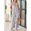 imageHappy Sailed Jumpsuits for Women Dressy Ruffle V Neck Sleeveless Jumpsuit Wide Leg Long Pant Overalls with PocketsGrey