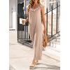 imageHappy Sailed Jumpsuits for Women Dressy Ruffle V Neck Sleeveless Jumpsuit Wide Leg Long Pant Overalls with PocketsKhaki