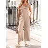 imageHappy Sailed Jumpsuits for Women Dressy Ruffle V Neck Sleeveless Jumpsuit Wide Leg Long Pant Overalls with PocketsKhaki