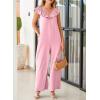 imageHappy Sailed Jumpsuits for Women Dressy Ruffle V Neck Sleeveless Jumpsuit Wide Leg Long Pant Overalls with PocketsPink