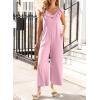 imageHappy Sailed Jumpsuits for Women Dressy Ruffle V Neck Sleeveless Jumpsuit Wide Leg Long Pant Overalls with PocketsPink