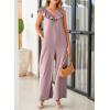 imageHappy Sailed Jumpsuits for Women Dressy Ruffle V Neck Sleeveless Jumpsuit Wide Leg Long Pant Overalls with PocketsPurple