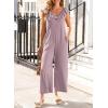 imageHappy Sailed Jumpsuits for Women Dressy Ruffle V Neck Sleeveless Jumpsuit Wide Leg Long Pant Overalls with PocketsPurple