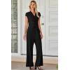 imageHappy Sailed Jumpsuits for Women Dressy Summer Short Sleeve V Neck Criss Cross Wide Leg Long Pants Romper OutfitsBlack