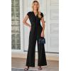 imageHappy Sailed Jumpsuits for Women Dressy Summer Short Sleeve V Neck Criss Cross Wide Leg Long Pants Romper OutfitsBlack