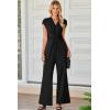 imageHappy Sailed Jumpsuits for Women Dressy Summer Short Sleeve V Neck Criss Cross Wide Leg Long Pants Romper OutfitsBlack