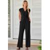 imageHappy Sailed Jumpsuits for Women Dressy Summer Short Sleeve V Neck Criss Cross Wide Leg Long Pants Romper OutfitsBlack