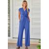 imageHappy Sailed Jumpsuits for Women Dressy Summer Short Sleeve V Neck Criss Cross Wide Leg Long Pants Romper OutfitsBlue