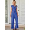 imageHappy Sailed Jumpsuits for Women Dressy Summer Short Sleeve V Neck Criss Cross Wide Leg Long Pants Romper OutfitsBlue