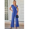 imageHappy Sailed Jumpsuits for Women Dressy Summer Short Sleeve V Neck Criss Cross Wide Leg Long Pants Romper OutfitsBlue