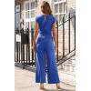 imageHappy Sailed Jumpsuits for Women Dressy Summer Short Sleeve V Neck Criss Cross Wide Leg Long Pants Romper OutfitsBlue