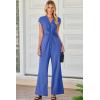 imageHappy Sailed Jumpsuits for Women Dressy Summer Short Sleeve V Neck Criss Cross Wide Leg Long Pants Romper OutfitsBlue