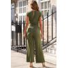 imageHappy Sailed Jumpsuits for Women Dressy Summer Short Sleeve V Neck Criss Cross Wide Leg Long Pants Romper OutfitsGreen