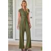 imageHappy Sailed Jumpsuits for Women Dressy Summer Short Sleeve V Neck Criss Cross Wide Leg Long Pants Romper OutfitsGreen