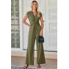 imageHappy Sailed Jumpsuits for Women Dressy Summer Short Sleeve V Neck Criss Cross Wide Leg Long Pants Romper OutfitsGreen