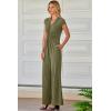 imageHappy Sailed Jumpsuits for Women Dressy Summer Short Sleeve V Neck Criss Cross Wide Leg Long Pants Romper OutfitsGreen