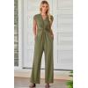 imageHappy Sailed Jumpsuits for Women Dressy Summer Short Sleeve V Neck Criss Cross Wide Leg Long Pants Romper OutfitsGreen