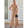 imageHappy Sailed Jumpsuits for Women Dressy Summer Short Sleeve V Neck Criss Cross Wide Leg Long Pants Romper OutfitsKhaki