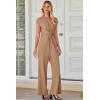 imageHappy Sailed Jumpsuits for Women Dressy Summer Short Sleeve V Neck Criss Cross Wide Leg Long Pants Romper OutfitsKhaki