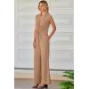 imageHappy Sailed Jumpsuits for Women Dressy Summer Short Sleeve V Neck Criss Cross Wide Leg Long Pants Romper OutfitsKhaki