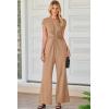 imageHappy Sailed Jumpsuits for Women Dressy Summer Short Sleeve V Neck Criss Cross Wide Leg Long Pants Romper OutfitsKhaki