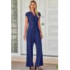 imageHappy Sailed Jumpsuits for Women Dressy Summer Short Sleeve V Neck Criss Cross Wide Leg Long Pants Romper OutfitsNavy Blue