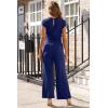 imageHappy Sailed Jumpsuits for Women Dressy Summer Short Sleeve V Neck Criss Cross Wide Leg Long Pants Romper OutfitsNavy Blue