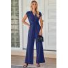 imageHappy Sailed Jumpsuits for Women Dressy Summer Short Sleeve V Neck Criss Cross Wide Leg Long Pants Romper OutfitsNavy Blue