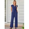 imageHappy Sailed Jumpsuits for Women Dressy Summer Short Sleeve V Neck Criss Cross Wide Leg Long Pants Romper OutfitsNavy Blue