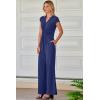imageHappy Sailed Jumpsuits for Women Dressy Summer Short Sleeve V Neck Criss Cross Wide Leg Long Pants Romper OutfitsNavy Blue